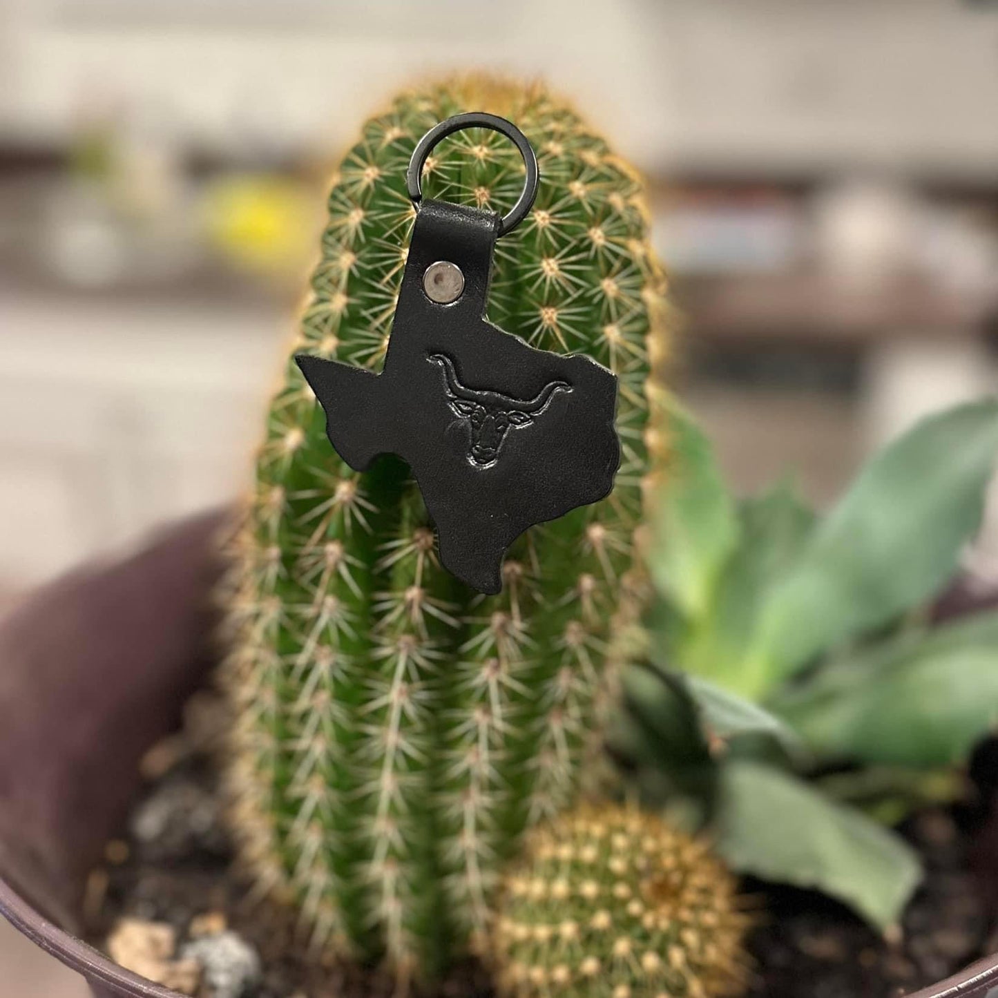 Texas state shape leather keychain key fob