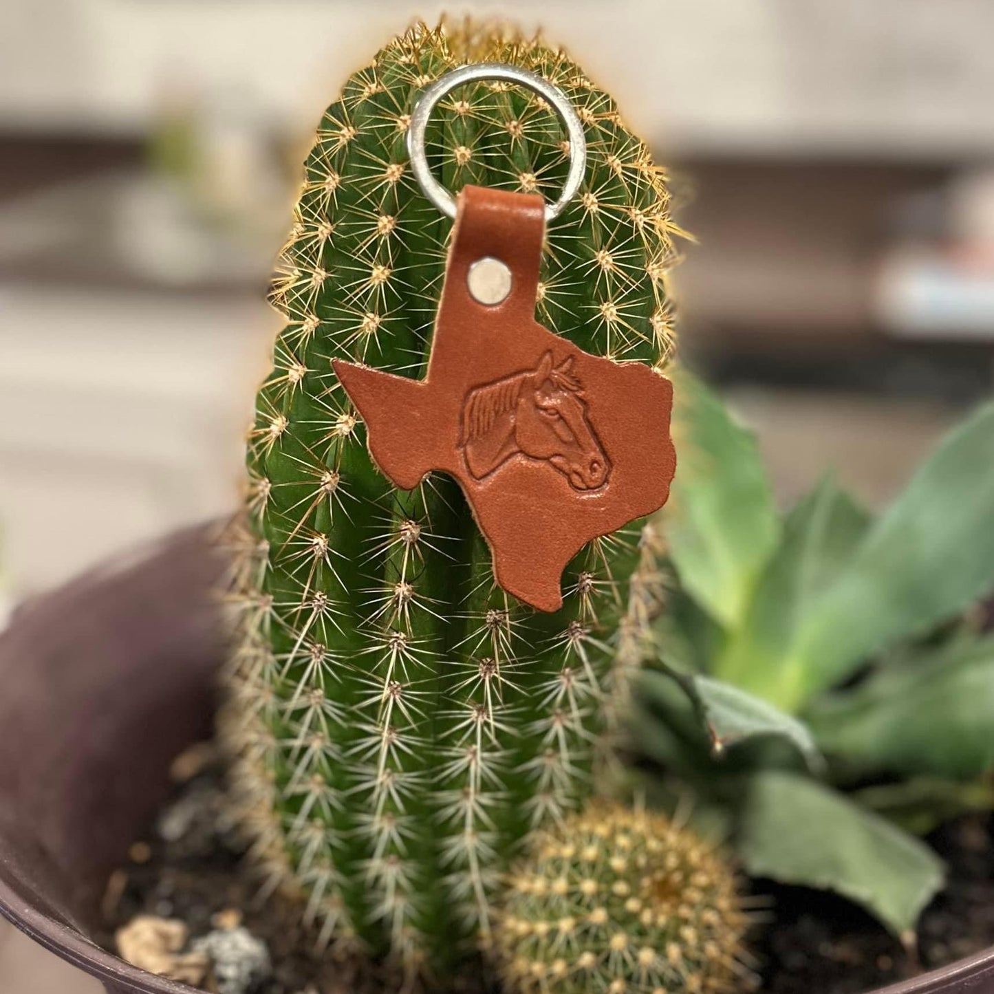 Texas state shape leather keychain