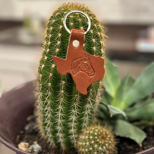 Texas state shape leather keychain 